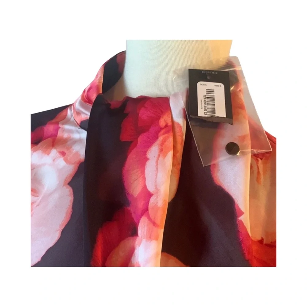 NWT WORTHINGTON Floral Stretch Knit Draped High Neck Cottagecore Blouse - Picture 2 of 5